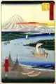 Cinquante-trois Stations du Tōkaidō, édition de Tate-e : Le Relai d'Ejiri (19e&nbsp;étape).