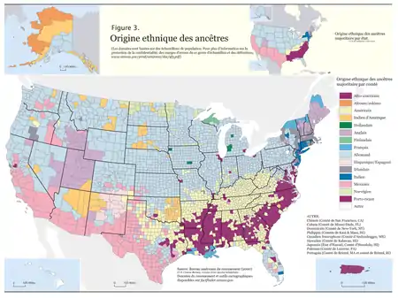 Situation géographique des origines ethniques en 2000.