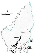 Carte des dolmens recensés et inventoriés commune par commune dans le département de l'Ardèche (2014).
