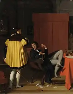 L'Arétin et l'envoyé de Charles Quint (1848), huile sur toile, 41,5&nbsp;×&nbsp;32,5&nbsp;cm, musée des Beaux-Arts de Lyon.
