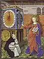 Une horloge mécanique et son astrolabe pour mise à l'heure (ca. 1450).