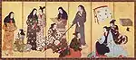 Matsuura byôbu (paravent de droite), Matabei, vers 1650, encre, or et couleurs sur papier, 153&nbsp;×&nbsp;363&nbsp;cm (Yamato Bunkakan).