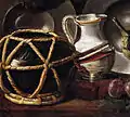 Fiasco à cordons et mailles larges. Détails d'une nature morte de Jacopo Chimenti, seconde moitié du XVIe&nbsp;siècle.