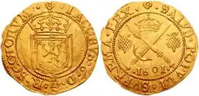 Pièce d'or épée et sceptre de 1601, d'une valeur nominale de 6 livres écossaises