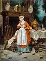 Intérieur avec une jeune femme, huile sur panneau, collection privée.