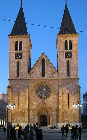 La cathédrale Srca Isusova de Sarajevo (XIXe&nbsp;siècle, Bosnie-Herzégovine).
