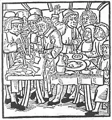 Motif anti-juif, censé représenter les Juifs lors d'une profanation d'l'hostie, vers 1492.