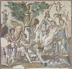 Jugement du mont Ida, mosaïque de sol, v.&nbsp;110-150, villa de l'Atrium, Antioche