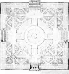 Plan du XVIIIe siècle représentant une grande place entourée de bâtiments d'architecture classique