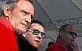 De gauche à droite : Jean-Claude Killy, Dimitri Medvedev et Vladimir Poutine à Rosa Khutor en février 2011