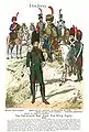 Des soldats à pied et à cheval du XIXe&nbsp;siècle.