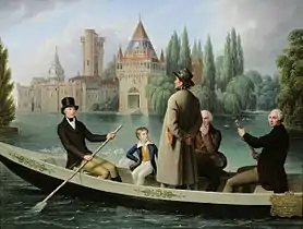 L'empereur François-Joseph Ier transbordant un homme sur l'étang de Laxenburg (ca. 1837),château d'Artstetten (Basse-Autriche)