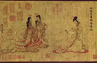 Scène des Conseils de la monitrice aux dames du Palais (en), de l'artiste chinois Gu Kaizhi, vers 380.