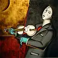 L'exilé, 2011, Bruxelles (Belgique), 80&nbsp;cm × 80&nbsp;cm, églomisé (peinture sous-verre) - Collection particulière
