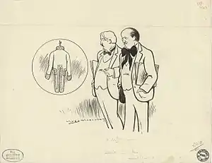 Gaston Arman de Caillavet et Robert de Flers, auteurs de la pièce de théâtre L'Habit vert, dessin d'Yves Marevéry, 1912.