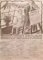 Hommage à Léon Houyoux, dessin original d’Edgard Tytgat, également signé par Paul Cauchie, Anne-Pierre De Kat, Victor Abeloos.