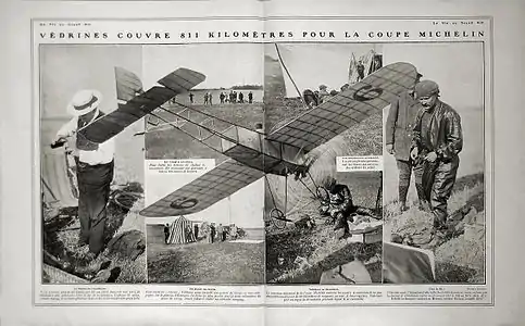 Le 19 août 1911 (no 674), la Coupe Michelin Internationale et le pilote français Jules Védrines.