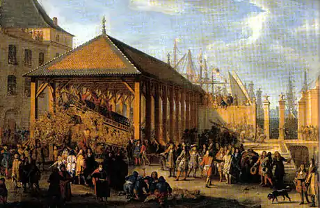 Tableau représentant un chantier naval ancien