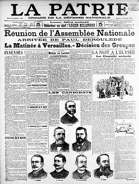 Une en noir et blanc d’un journal comportant les portraits de sept hommes, moustachus et/ou barbus