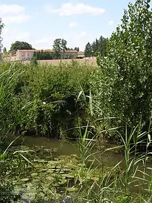 La Vouge avec vue sur les bâtiments de l'abbaye de Cîteaux.