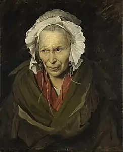 La Monomane de l'envie, ou La Hyène de la Salpêtrière (1819-1822), huile sur toile, 72&nbsp;×&nbsp;58&nbsp;cm, musée des Beaux-Arts de Lyon.