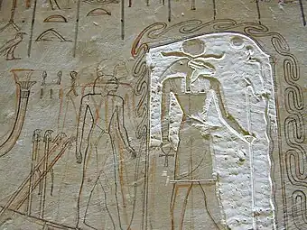 Tombe d'Horemheb, fin XVIIIe&nbsp;dynastie. Du dessin à la sculpture en bas-relief, travail inachevé. KV57, vallée des Rois