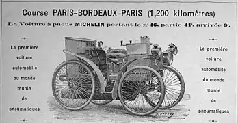 La voiture à pneus Michelin, no&nbsp;46 arrivée 10e de la course.