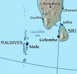Carte de localisation de la mer des Laquedives.