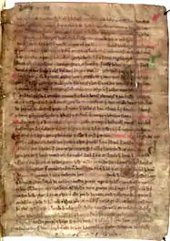 Photographie d'une page d'un parchemin du Landnámabók, fortement jaunie.