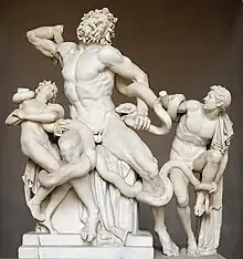 Groupe du Laocoon, attribué à Agésandros, Athénodore et Polydore, copie d'une œuvre hellénistique datant d'environ 220 av. J.-C., musée Pio-Clementino, Vatican.