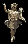 Statuette de dieu Lare. Bronze, H. 22,5 cm. Première moitié du Ier&nbsp;siècle AEC. Musée archéologique national de Madrid