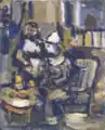 Le Repas du clown, février 1943, huile sur carton, 22&nbsp;×&nbsp;17,2&nbsp;cm, coll. privée.