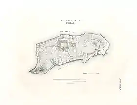 Carte du milieu du XIXe siècle de l'ancienne île de Philæ et de ses temples.