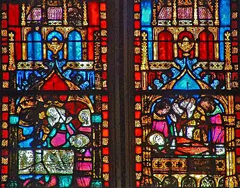 Vitraux du XIVe siècle représentant des épisodes de la vie de saint Jean-Baptiste.