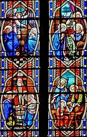 Vitraux de la vie de la Vierge datant du XIXe siècle réalisés par Dagrant.