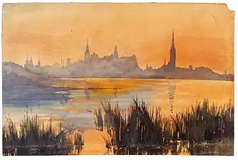 Lilly Walther (et) (1866‒1946), Vue de Tallin, 1913. Papier, aquarelle.