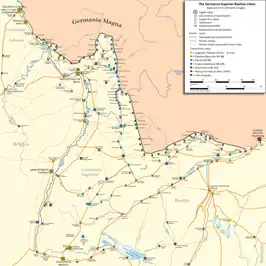 Tracé du limes de Rhétie et Germanie