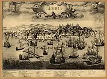 Gravure représentant la ville de Lisbonne au XVIe siècle.