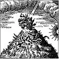 « Une belle fleur en la sommité d'une montagne très haute, que l'aquilon ébranlait fort rudement, elle avait le pied bleu, les fleurs blanches et rouges, les feuilles reluisantes comme l'or fin, à l'entour de laquelle des dragons et griffons aquiloniens faisaient leur nid et demeurance ».