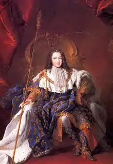 Portrait de Louis XV en costume de sacre, le fermail sur l'épaule.