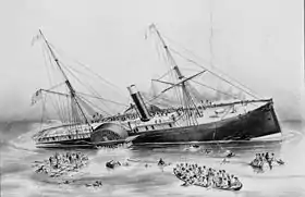 Lithographie du naufrage par :Nathaniel Currier (en), 1854