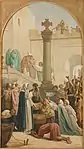 Esquisse de Louis Charles Timbal, Sainte Geneviève distribuant le pain aux pauvres pendant le siège de Paris.