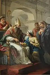 Saint Germain d'Auxerre donnant une médaille à sainte Geneviève de Louis Lagrenée (1771).