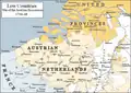 Carte des Pays-Bas en 1740.Lauffeld est situé au centre droit.