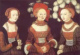 Femmes portant des carcans ou carcanets (ras du cou), XVIe siècle.