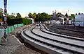 Pose de la voie au Glacis&nbsp;(lb), à hauteur de la station Theater, en août 2017.