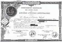 Diplôme d'études secondaires sanctionnant à l'origine la 5e&nbsp;année des lycées de jeunes filles.