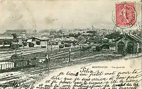 Montdidier vu depuis la gare, au début du XXe&nbsp;siècle