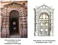 Porte de la Maison du Crible (ou Tour rose), Lyon, probablement XVIIe siècle.