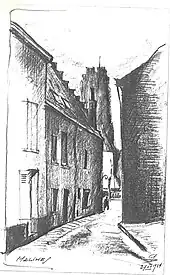 La tour de la cathédrale, dessin de l'architecte Léon Van Dievoet, 1934.